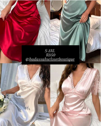 Picture of Short sleeve satin pajama dress
